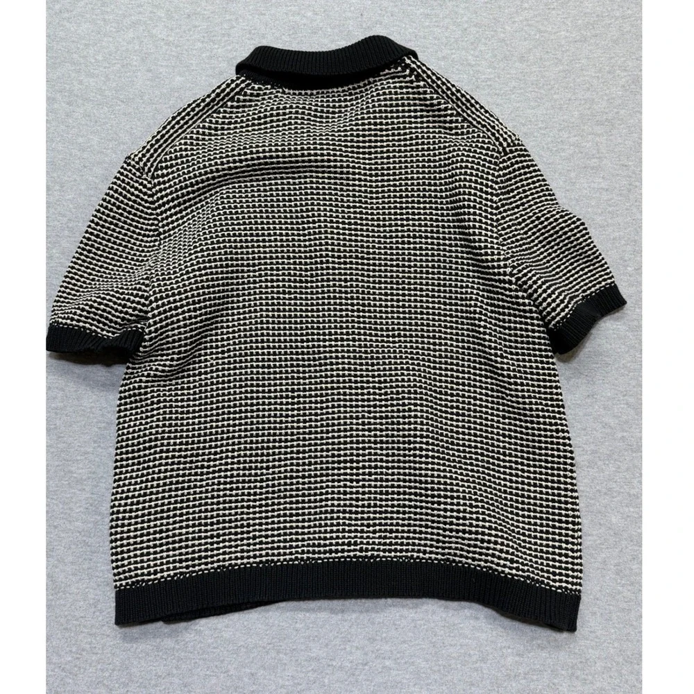 Banana Republic Mens XL Black White Resort Waffle Knit Button Front Polo Shirt